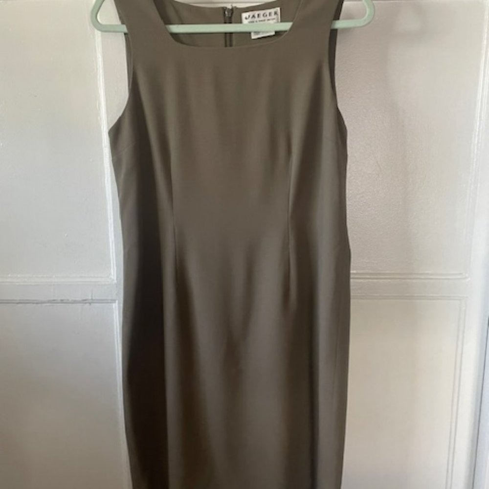 Jaeger Vintage Wool Dress USA 12 Taupe Sleeveless Classic Old Money Office